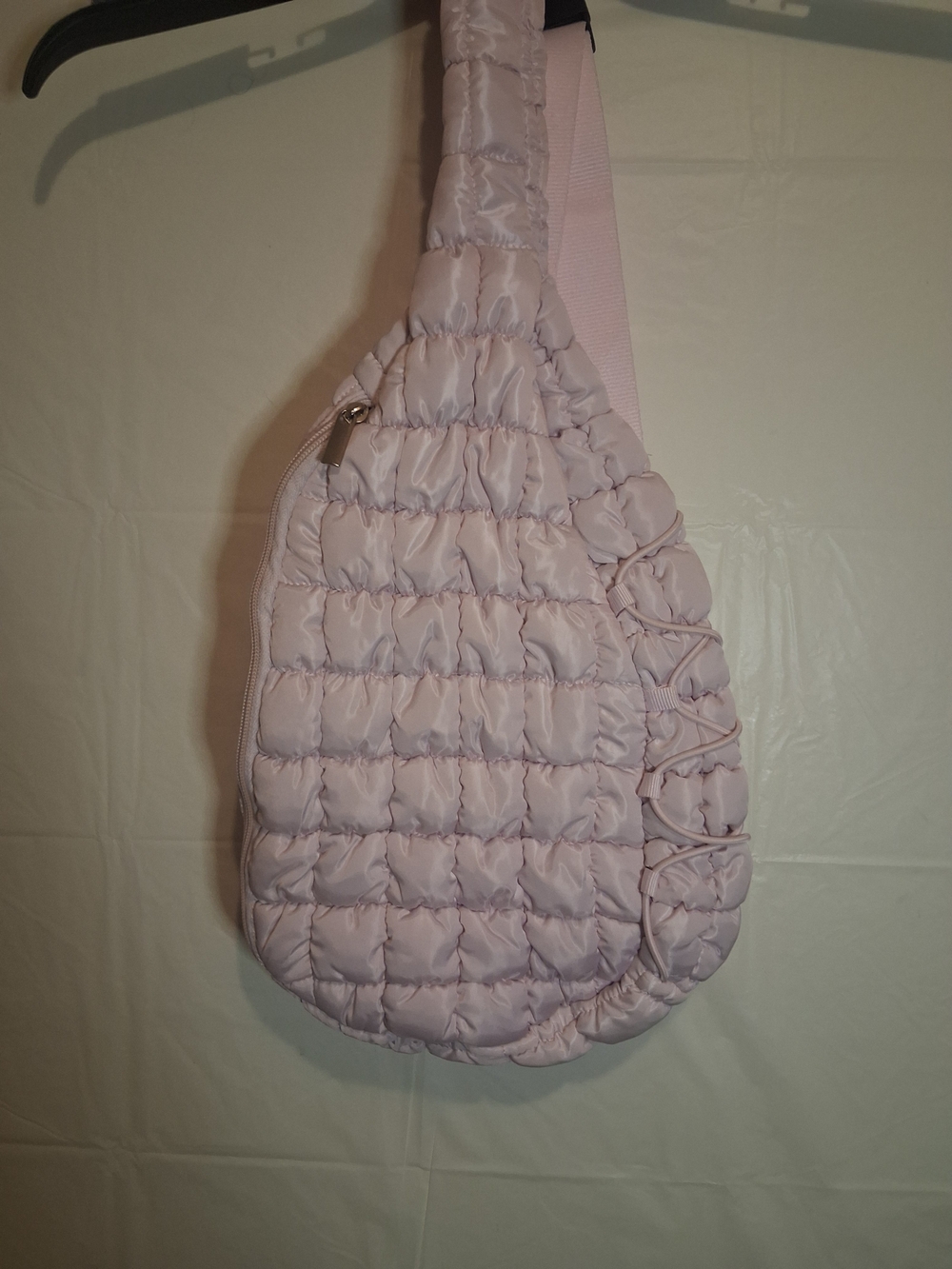 Padded Quilted Crossbody Sling Bag in Light Pink